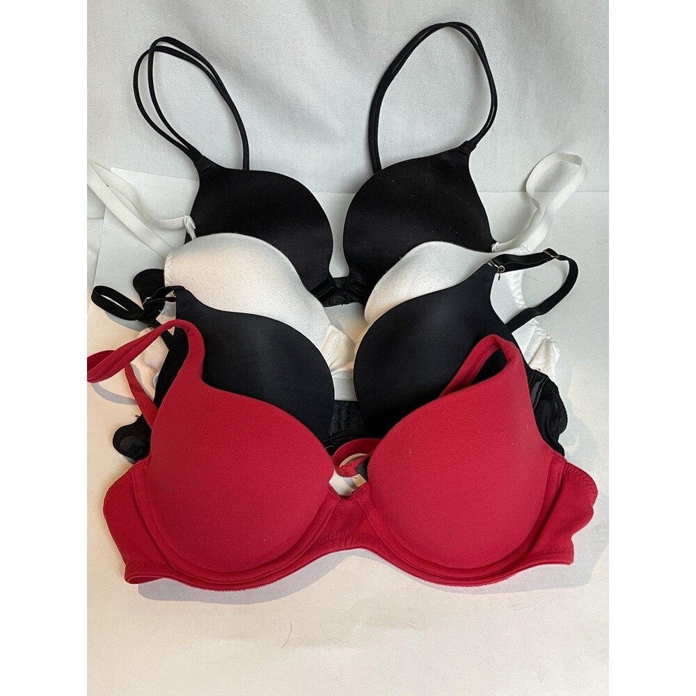 Victoria’s Secret Bras. Lot of 4. 32B. Red. Black. White. Very Sexy Push Up Demi